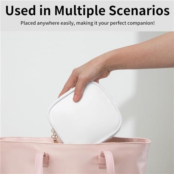 Small Makeup Bag Double Zipper Cosmetic Pouch Travel Toiletry Bag White - Picture 6 of 7